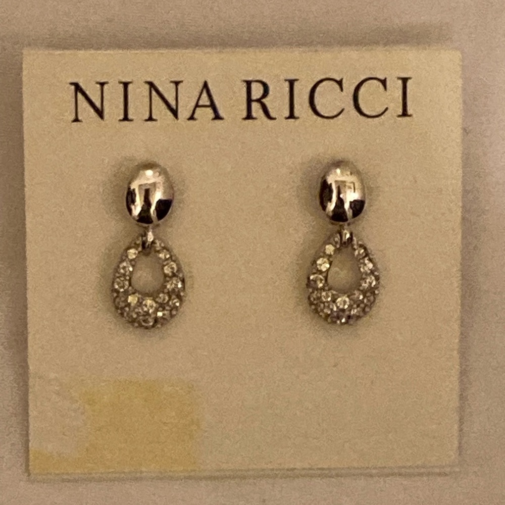 Nina Ricci Silver Crystal Teardrop Drop Earrings